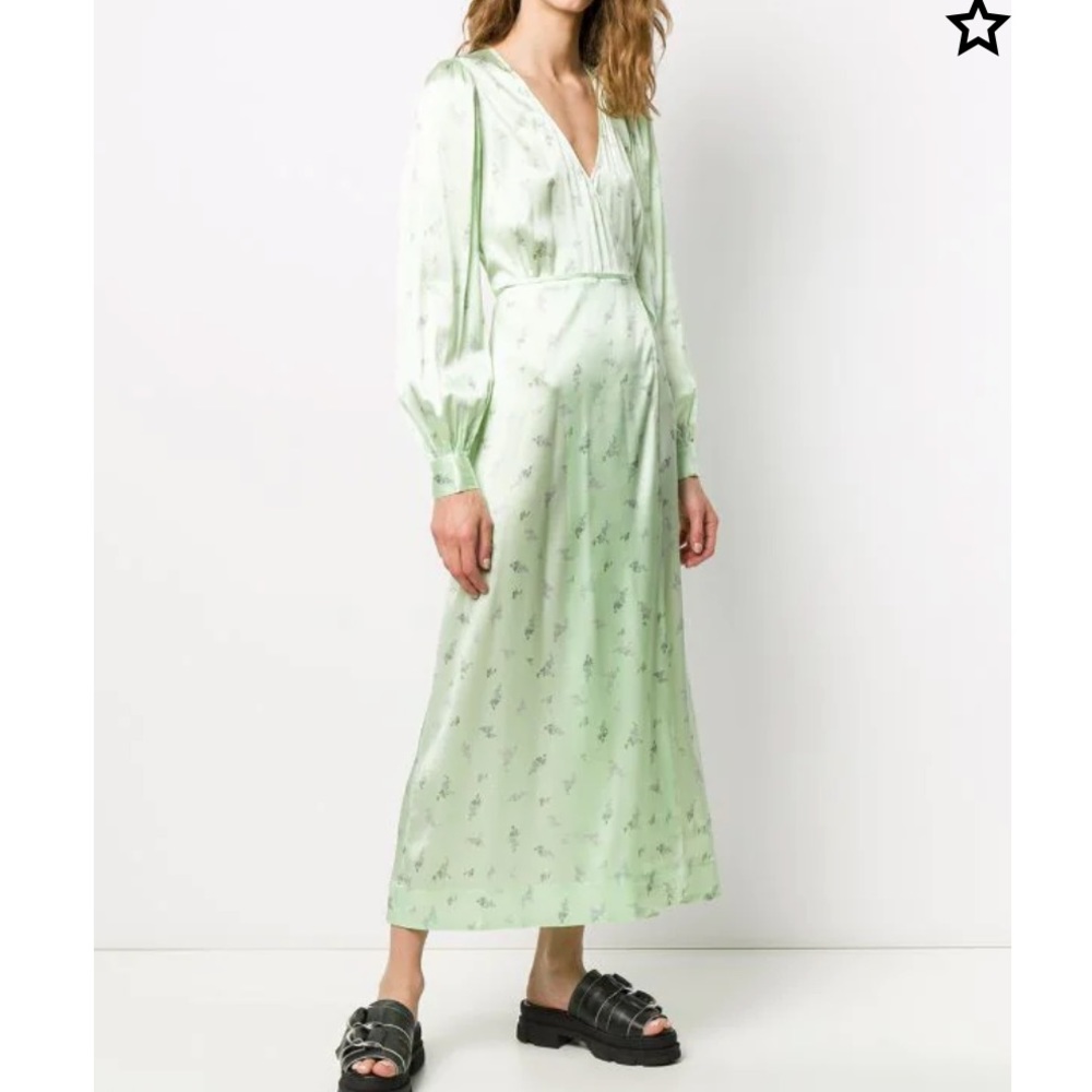 GANNI floral-print silk-satin wrap dress EU 34/US2